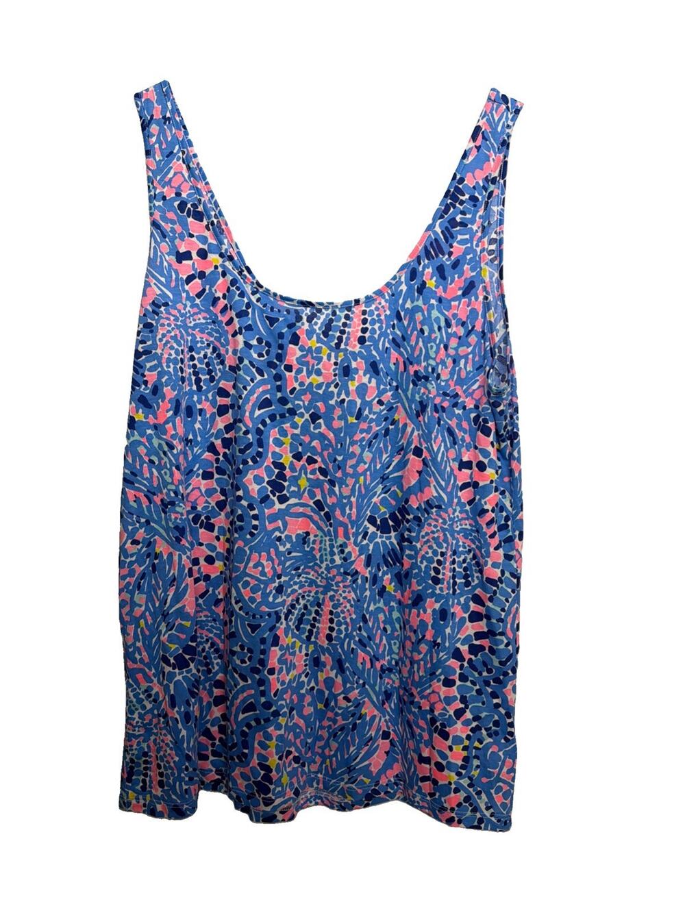 Lilly Pulitzer Kinsey Tank Top Sleeveless Multi Tic Tac Tile Allover Sz Large